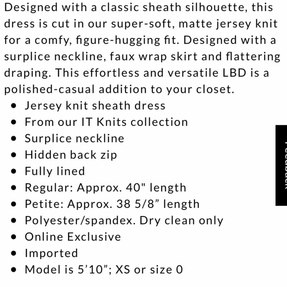 WHBM Classic Jersey Knit Sheath Black Dress 6 8 - Picture 7 of 8